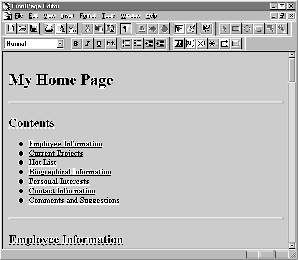 Screenshot from FrontPage 1.0 in 1995