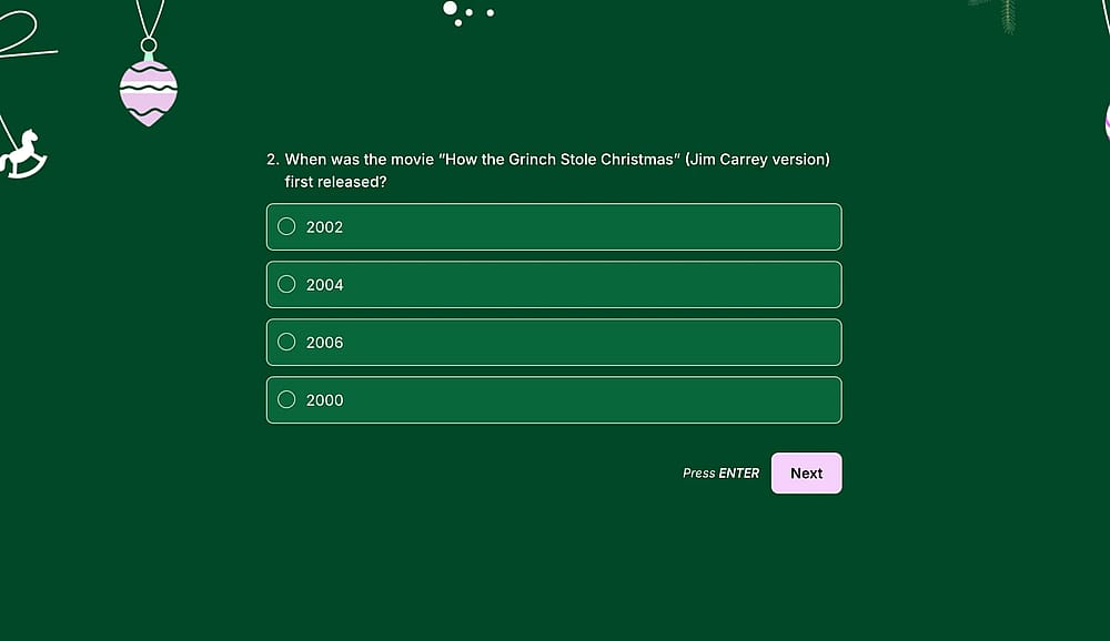 A quiz question about Christmas movies