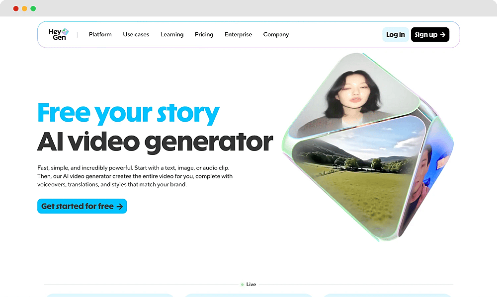 The homepage of HeyGen