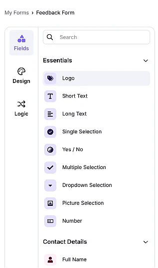 An image highlighting the Logo field in the field menu on the left