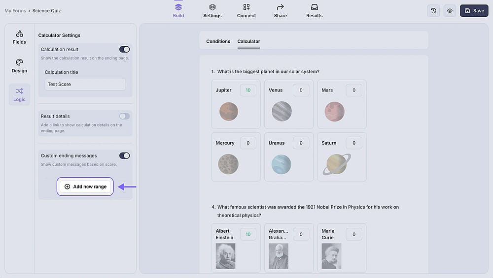 An image showing the “Add new range” button, which you need to click to add ranges