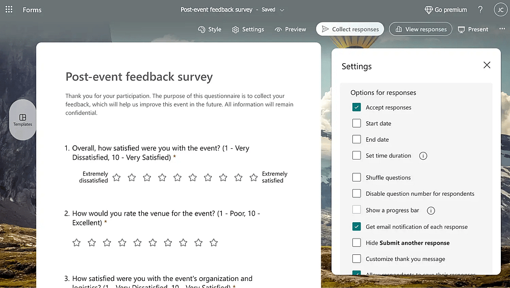 Customize the settings