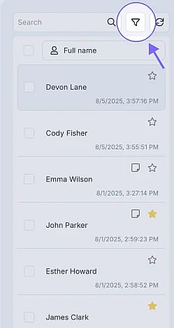 An image highlighting the “Filter” icon, which is located next to the responses search bar