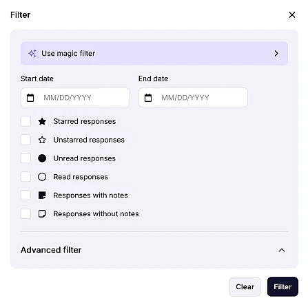 An image showing the filtering options appearing once you press the “Filter” button