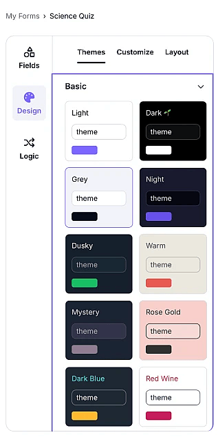 An image showing how to access the “Themes” tab from the “Design” section