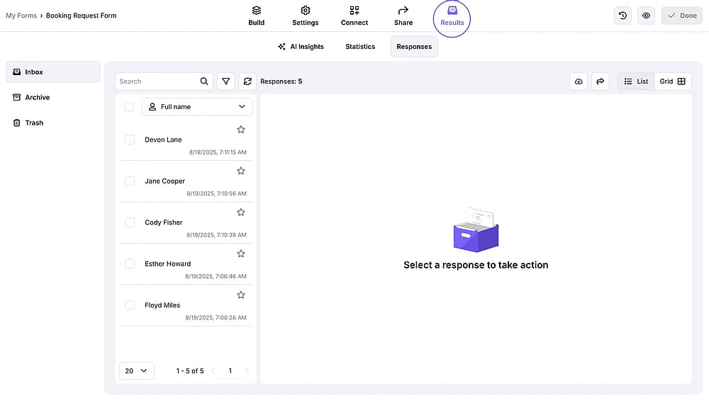 An image showing how to navigate to the “Results” section once you open your form