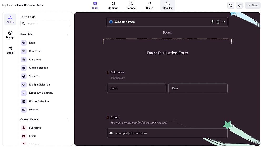 A screenshot highlighting the results tab