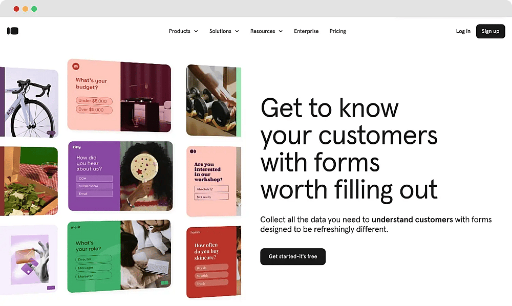La page d'accueil de Typeform