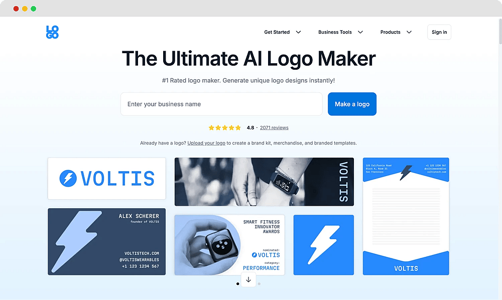 The homepage of Logo.com