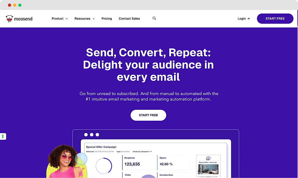 The homepage of Moosend