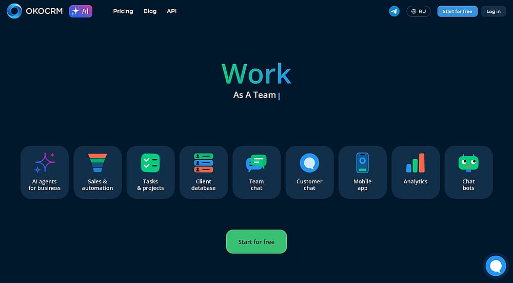 The CRM page of OkoCRM