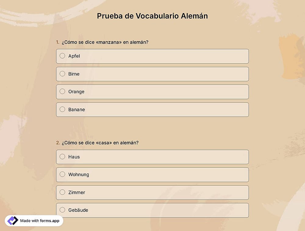 Cuestionario de Vocabulario en Alemán