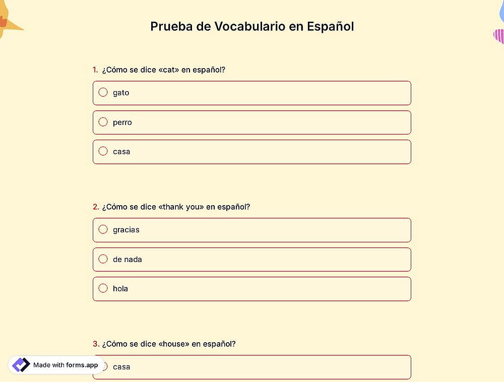 Cuestionario de Vocabulario en Español