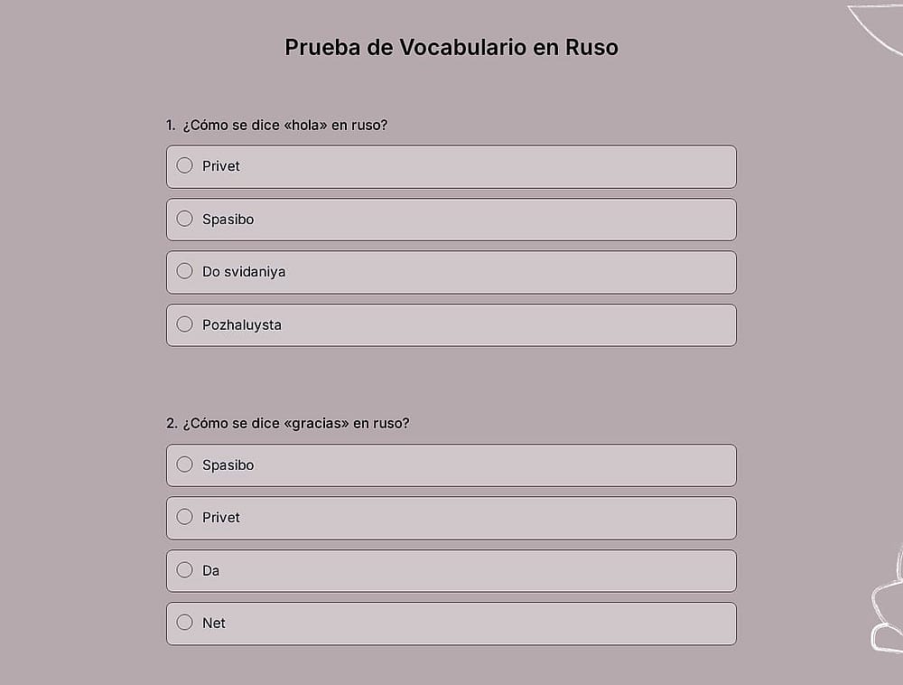 Cuestionario de Vocabulario Ruso
