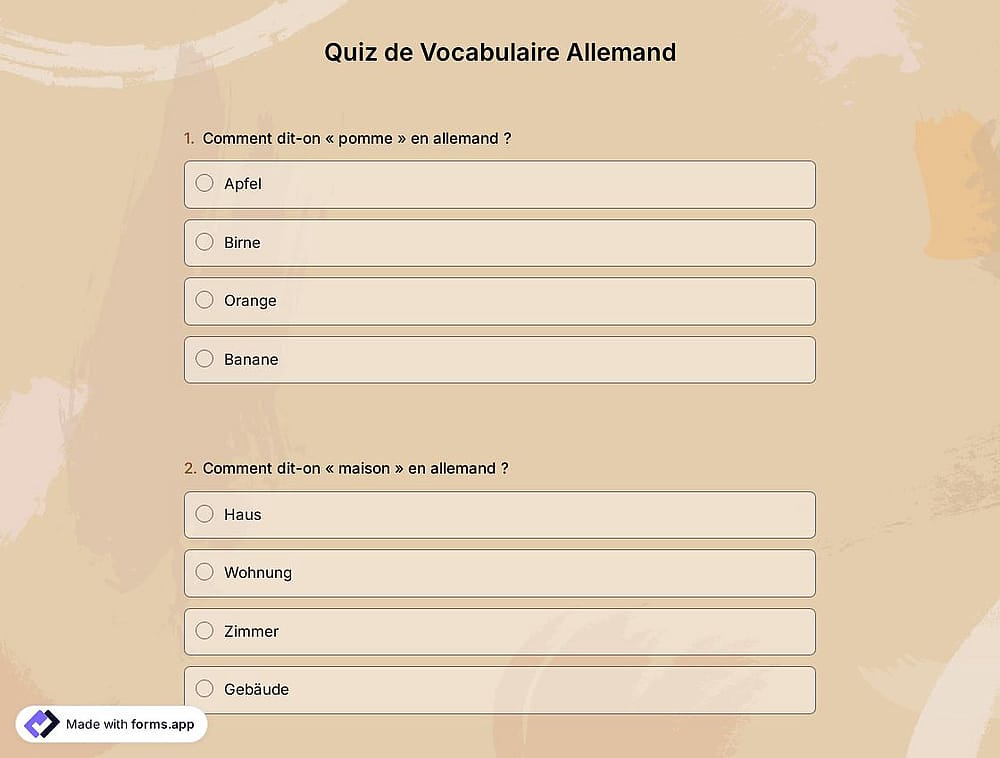 Quiz de Vocabulaire Allemand