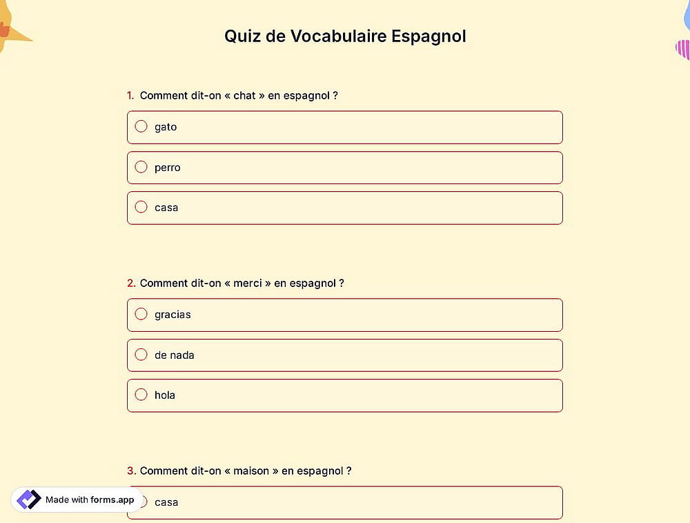 Quiz de Vocabulaire Espagnol