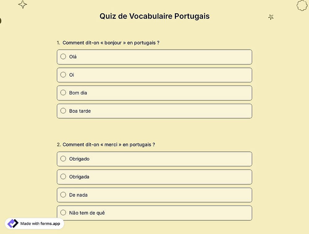 Quiz de Vocabulaire Portugais