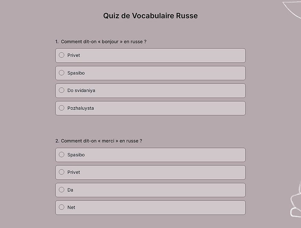 Quiz de Vocabulaire Russe