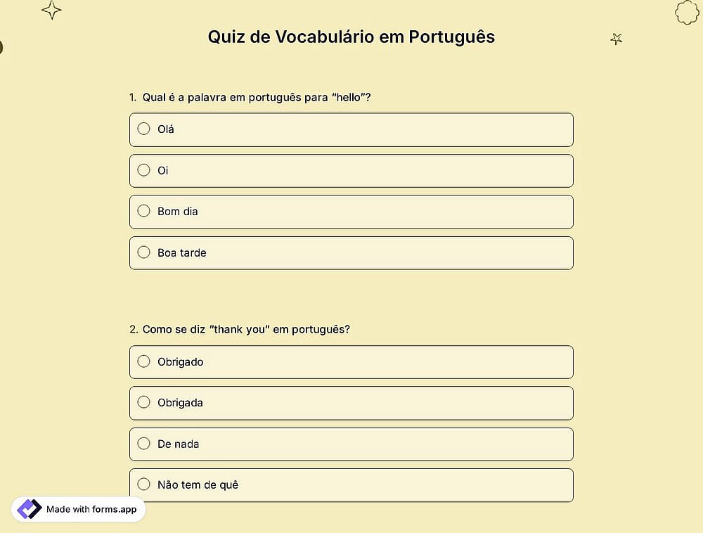 Quiz de Vocabulário em Português