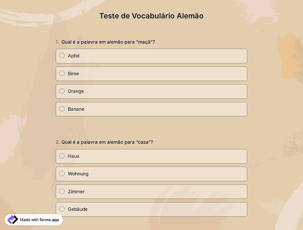 Questionário de Vocabulário de Alemão