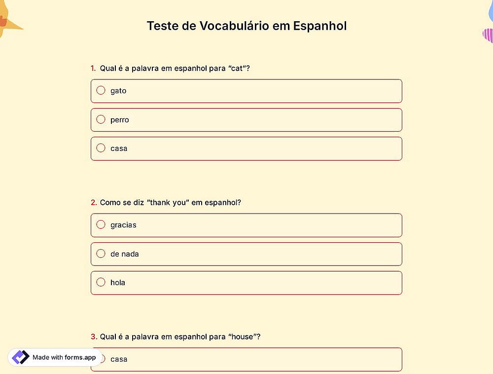 Quiz de Vocabulário de Espanhol