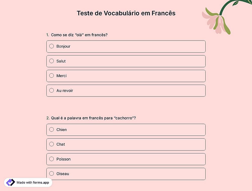 Quiz de Vocabulário em Francês