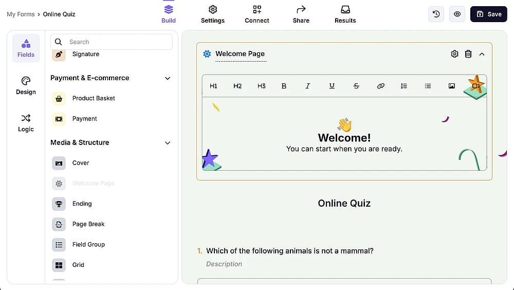 Add a welcome page