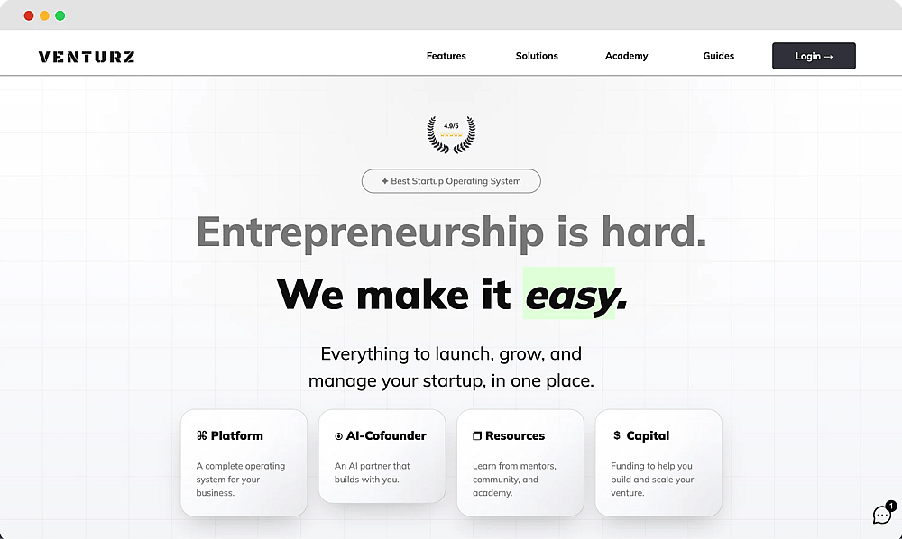 The homepage of Venturz