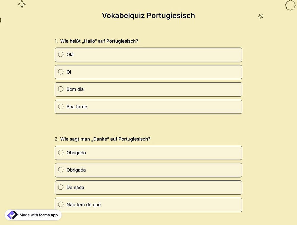 Portugiesisch-Vokabelquiz