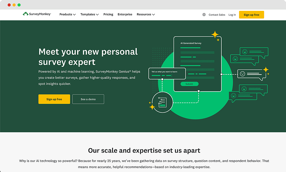 La página de inicio de SurveyMonkey Genius