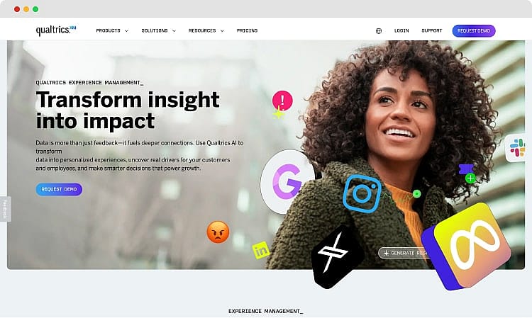 La página de inicio de Qualtrics