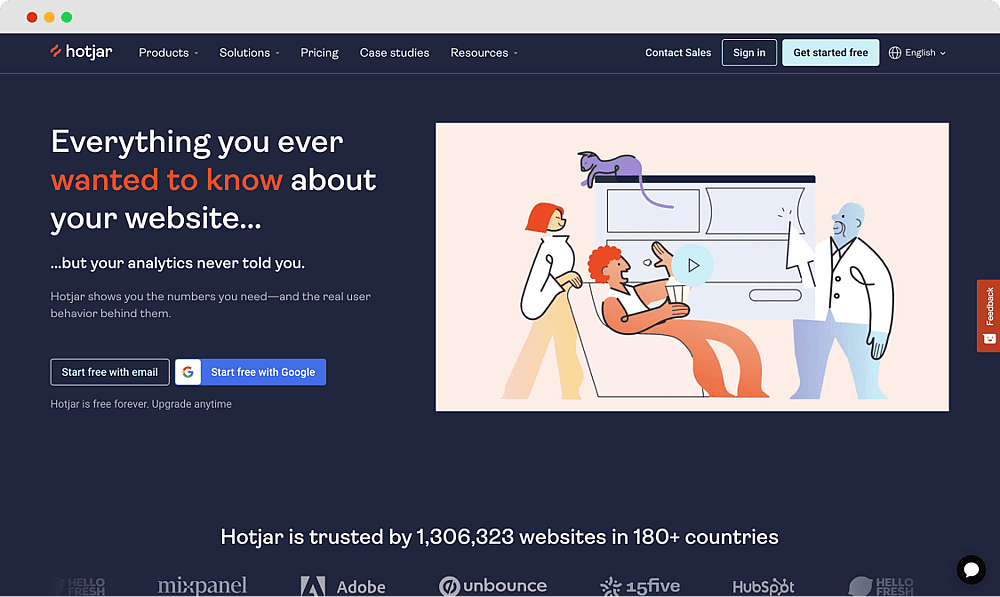 Die Startseite von Hotjar