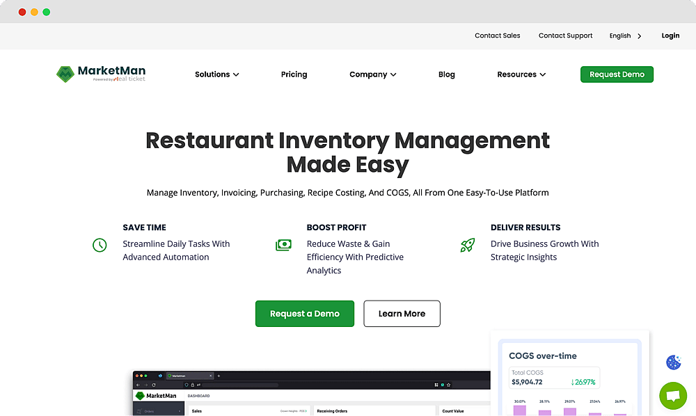 La page d'accueil de MarketMan