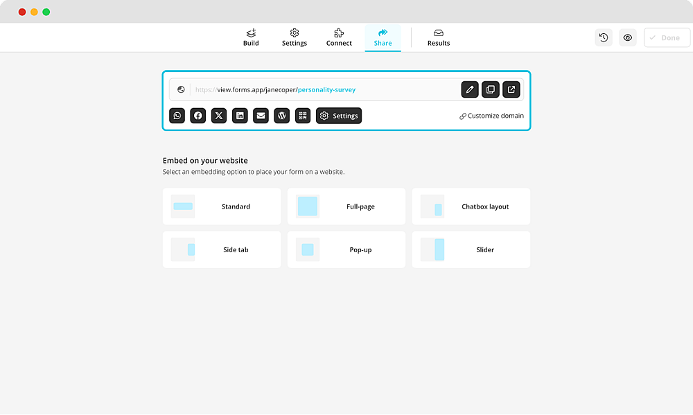 Choosing a sharing option