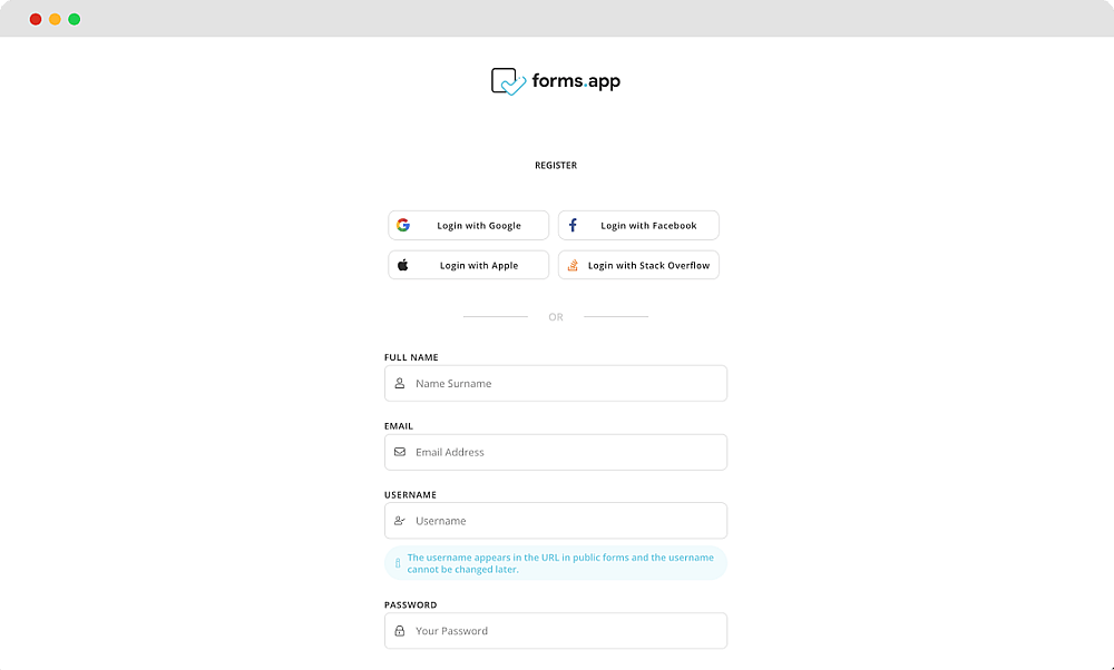 Crear una cuenta en forms.app