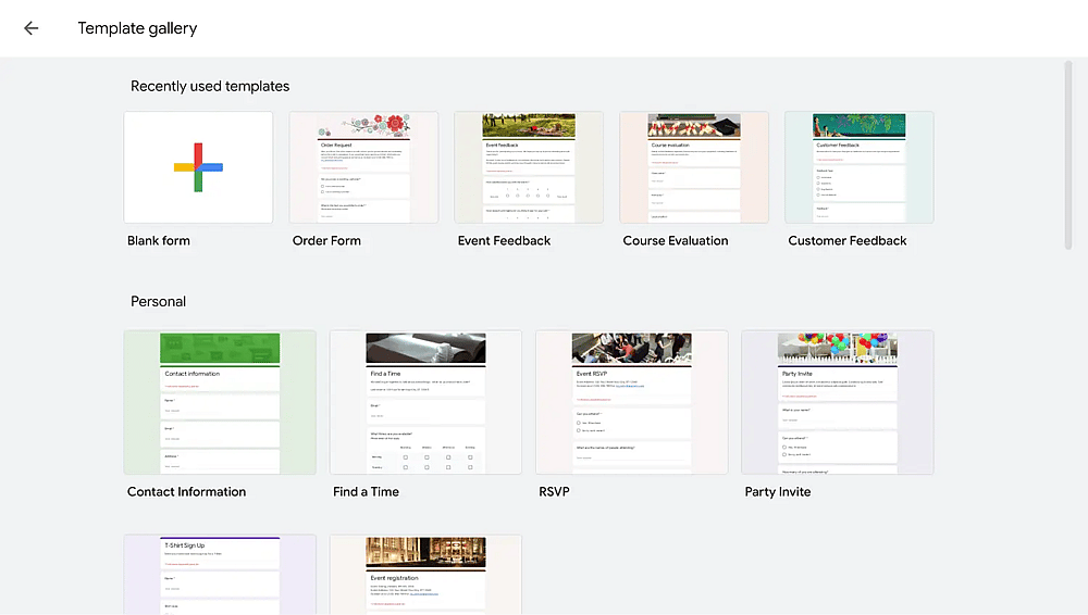 Überprüfen Sie die Google Forms-Vorlagengalerie