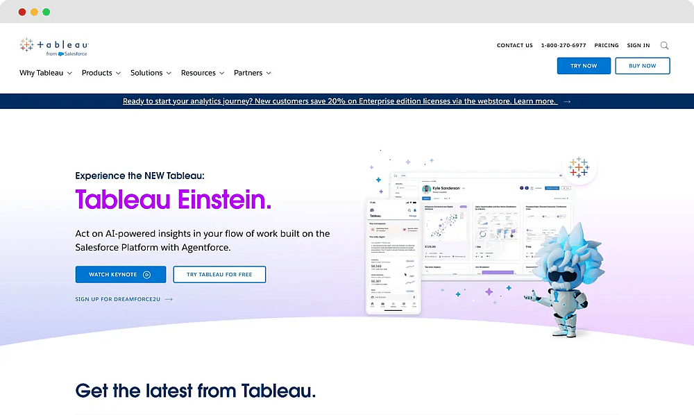 La page d'accueil de Tableau