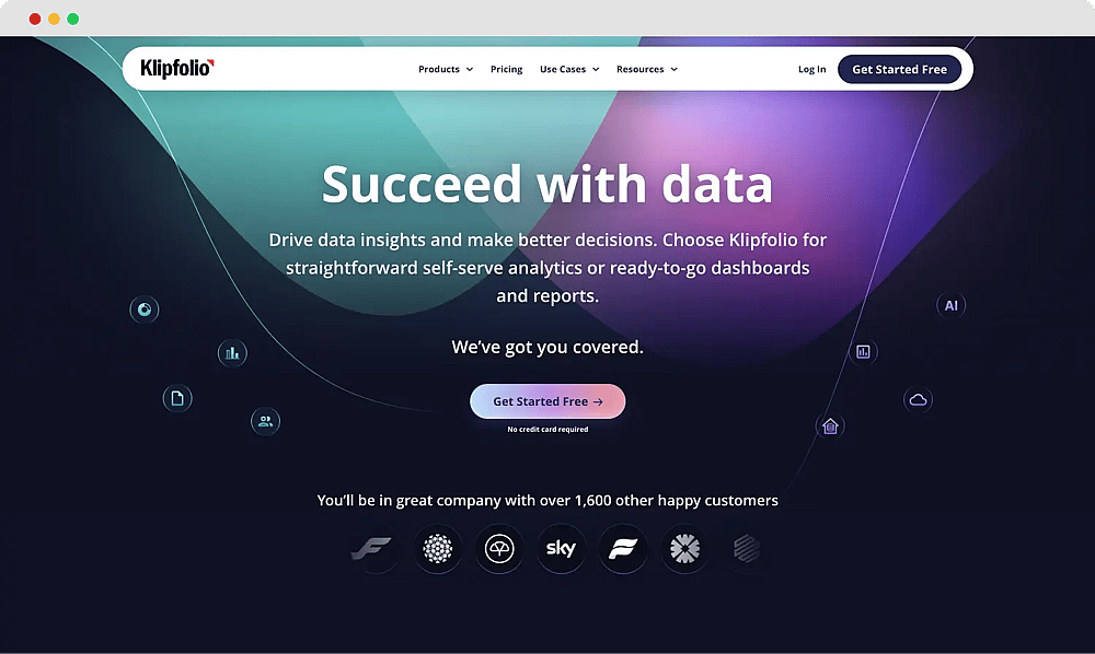 La page d'accueil de Klipfolio