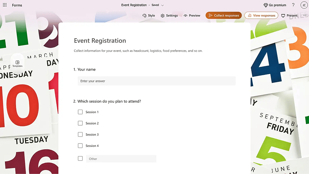 Event registration form of MS forms