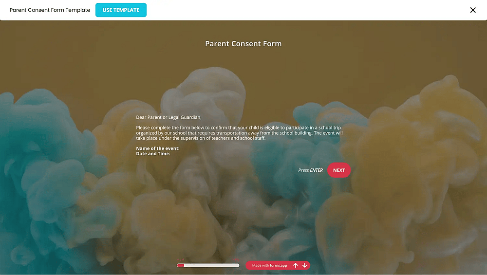 Parental consent form of forms.app