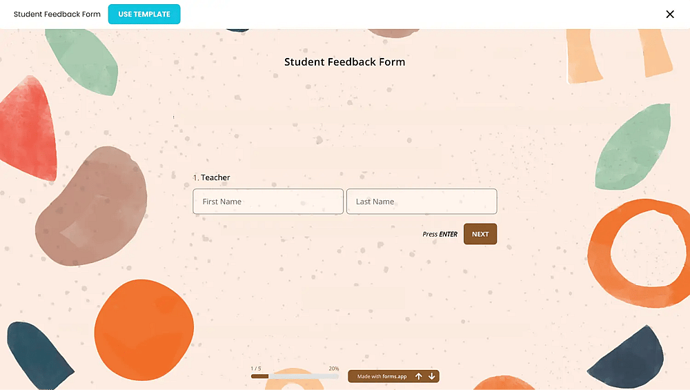 Student feedback form of forms.app
