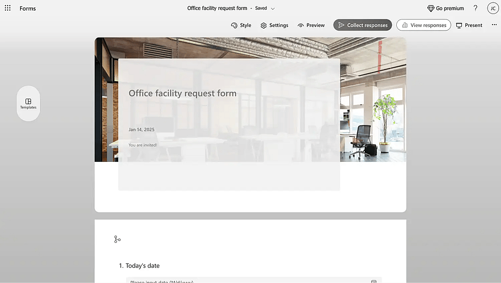 Office facility request form of MS forms