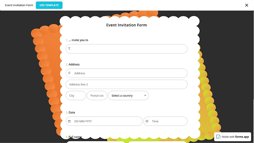 Event invitation form of forms.app