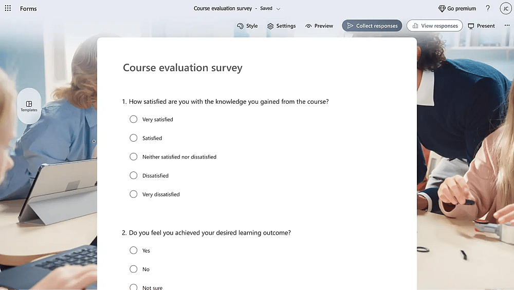 Course evaluation questionnaire of MS forms