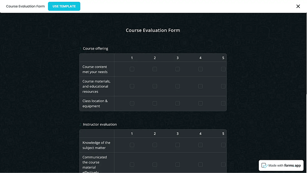 Course evaluation questionnaire of forms.app