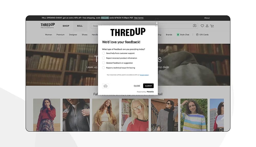 Exemplo de feedback da Thredup