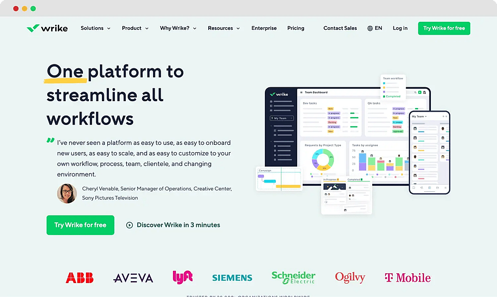 Die Homepage von Wrike