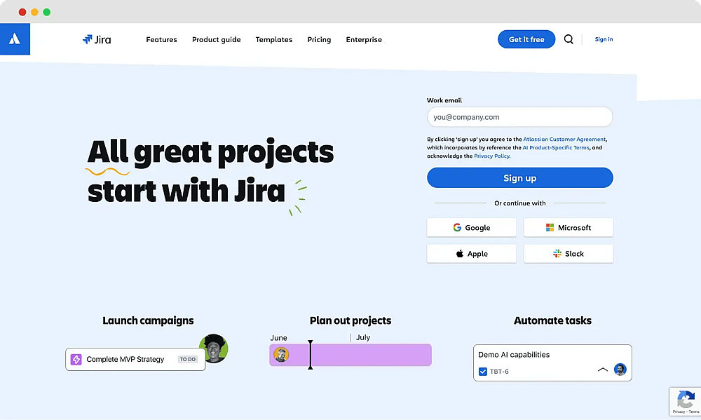 Die Startseite von Jira