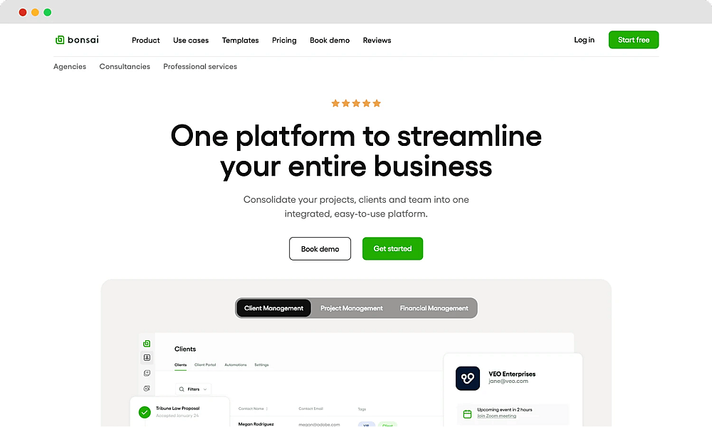 Die Homepage von Bonsai