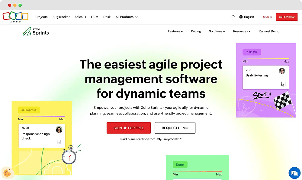 Die Homepage von Zoho Projects